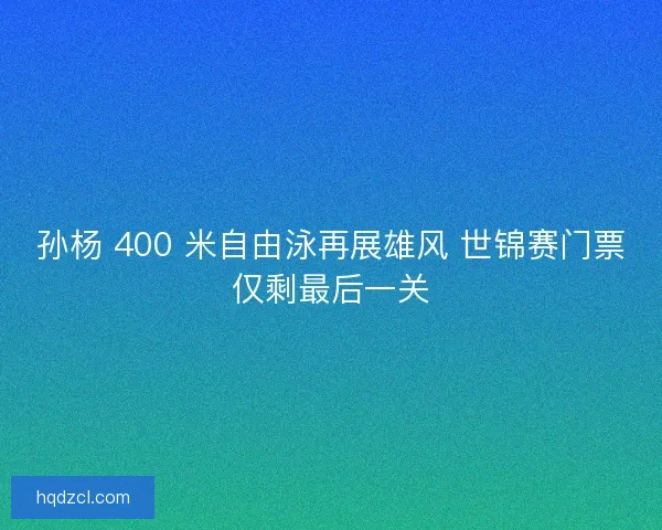 孙杨 400 米自由泳再展雄风 世锦赛门票仅剩最后一关